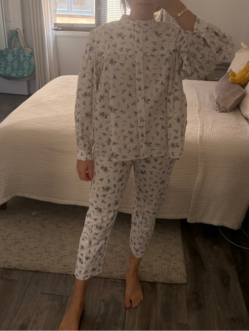 Zara Two-Piece Matching Set White & Lavender Floral Print Blouse + Pants
